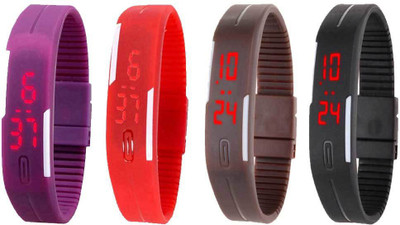 

NS18 Silicone Led Magnet Band Combo of 4 Purple, Red, Brown And Black Watch - For Boys & Girls