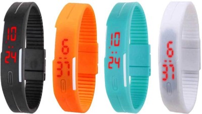 NS18 Silicone Led Magnet Band Combo of 4 Black, Orange, Sky Blue And White Watch  - For Boys & Girls   Watches  (NS18)