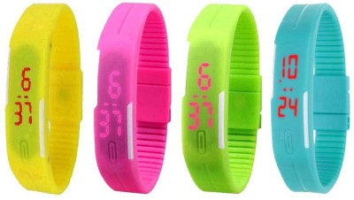 NS18 Silicone Led Magnet Band Watch Combo of 4 Yellow, Pink, Green And Sky Blue Digital Watch  - For Couple   Watches  (NS18)
