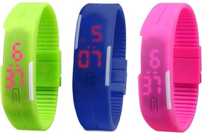 NS18 Silicone Led Magnet Band Combo of 3 Green, Blue And Pink Digital Watch  - For Boys & Girls   Watches  (NS18)