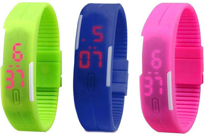 

Kissu Led Band Watch Combo of 3 Green, Blue And Pink Watch - For Couple