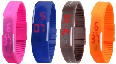 NS18 Silicone Led Magnet Band Combo of 4 Pink, Blue, Brown And Orange Watch  - For Boys & Girls   Watches  (NS18)
