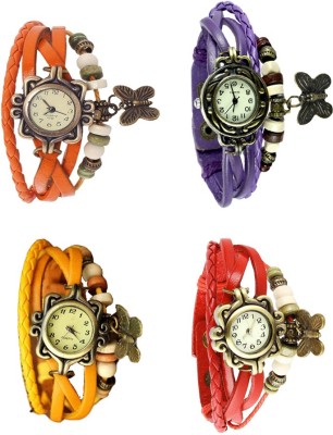 NS18 Vintage Butterfly Rakhi Combo of 4 Orange, Yellow, Purple And Red Analog Watch  - For Women   Watches  (NS18)