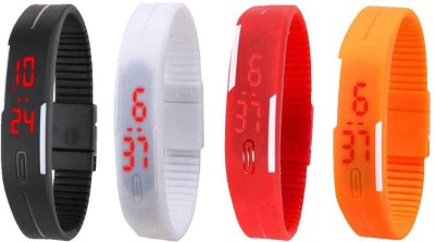 NS18 Silicone Led Magnet Band Combo of 4 Black, White, Red And Orange Digital Watch  - For Boys & Girls   Watches  (NS18)