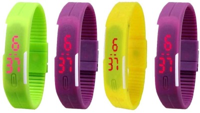 NS18 Silicone Led Magnet Band Watch Combo of 4 Green, Pink, Yellow And Purple Digital Watch  - For Couple   Watches  (NS18)
