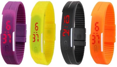 NS18 Silicone Led Magnet Band Combo of 4 Purple, Yellow, Black And Orange Digital Watch  - For Boys & Girls   Watches  (NS18)