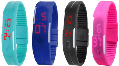 View NS18 Silicone Led Magnet Band Combo of 4 Sky Blue, Blue, Black And Pink Digital Watch  - For Boys & Girls Wrist Watches Price Online(NS18)