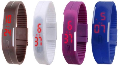 NS18 Silicone Led Magnet Band Combo of 4 Brown, White, Purple And Blue Digital Watch  - For Boys & Girls   Watches  (NS18)