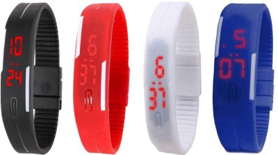 NS18 Silicone Led Magnet Band Combo of 4 Black, Red, White And Blue Digital Watch  - For Boys & Girls   Watches  (NS18)