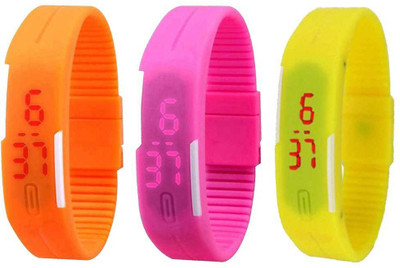 

NS18 Silicone Led Magnet Band Combo of 3 Orange, Pink And Yellow Watch - For Boys & Girls
