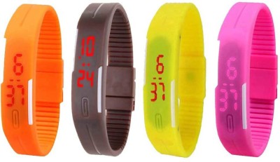 NS18 Silicone Led Magnet Band Watch Combo of 4 Orange, Brown, Yellow And Pink Digital Watch  - For Couple   Watches  (NS18)