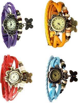 NS18 Vintage Butterfly Rakhi Combo of 4 Purple, Red, Yellow And Sky Blue Analog Watch  - For Women   Watches  (NS18)