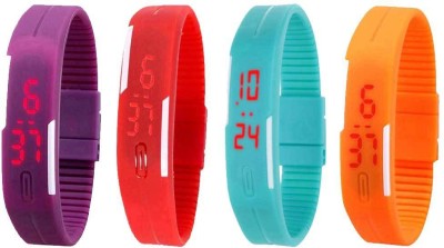NS18 Silicone Led Magnet Band Combo of 4 Purple, Red, Sky Blue And Orange Digital Watch  - For Boys & Girls   Watches  (NS18)