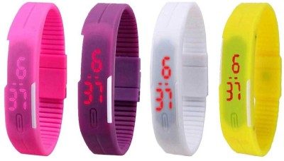 NS18 Silicone Led Magnet Band Combo of 4 Pink, Purple, White And Yellow Digital Watch  - For Boys & Girls   Watches  (NS18)