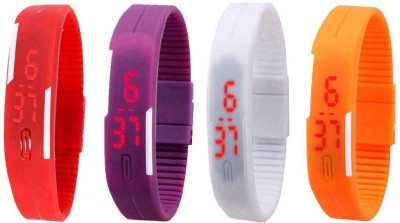 NS18 Silicone Led Magnet Band Combo of 4 Red, Purple, White And Orange Digital Watch  - For Boys & Girls   Watches  (NS18)