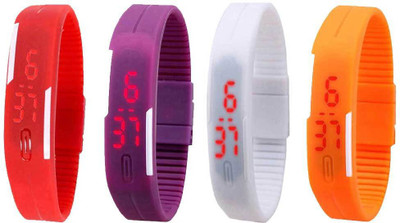 NS18 Silicone Led Magnet Band Combo of 4 Red, Purple, White And Orange Digital Watch  - For Boys & Girls   Watches  (NS18)