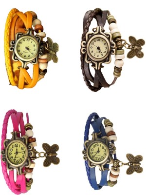 NS18 Vintage Butterfly Rakhi Combo of 4 Yellow, Pink, Brown And Blue Analog Watch  - For Women   Watches  (NS18)