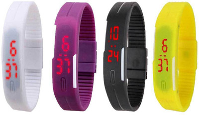 

Kissu Led Magnet Band Combo of 4 White, Purple, Black And Yellow Watch - For Men & Women