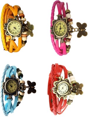 NS18 Vintage Butterfly Rakhi Combo of 4 Yellow, Sky Blue, Pink And Red Analog Watch  - For Women   Watches  (NS18)
