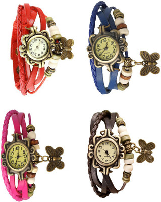 

Kissu Vintage Rakhi Combo of 4 Red, Pink, Blue And Brown Watch - For Women