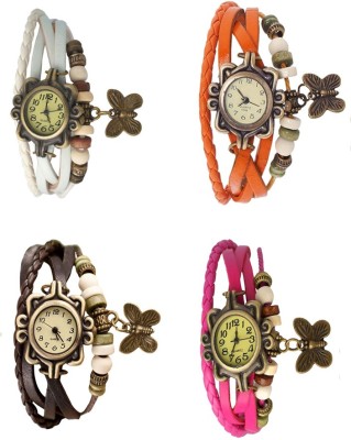 NS18 Vintage Butterfly Rakhi Combo of 4 White, Brown, Orange And Pink Analog Watch  - For Women   Watches  (NS18)