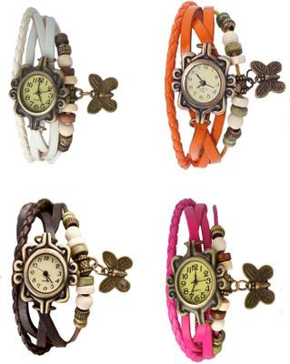 

NS18 Vintage Butterfly Rakhi Combo of 4 White, Brown, Orange And Pink Watch - For Women
