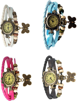 

Kissu Vintage Rakhi Combo of 4 White, Pink, Sky Blue And Black Watch - For Women