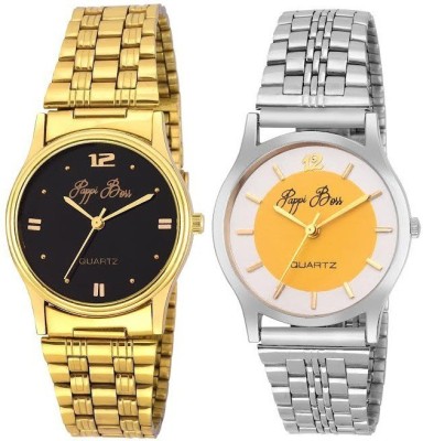 Pappi Boss - PACK OF 2 - Sober Golden & Silver Chain Analog Watch  - For Men   Watches  (Pappi Boss)