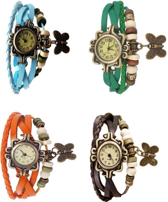 

NS18 Vintage Butterfly Rakhi Combo of 4 Sky Blue, Orange, Green And Brown Watch - For Women