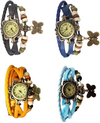 NS18 Vintage Butterfly Rakhi Combo of 4 Black, Yellow, Blue And Sky Blue Analog Watch  - For Women   Watches  (NS18)