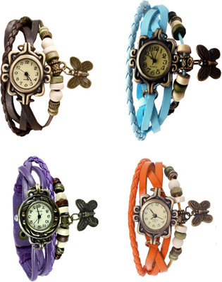 

Kissu Vintage Rakhi Combo of 4 Brown, Purple, Sky Blue And Orange Watch - For Women