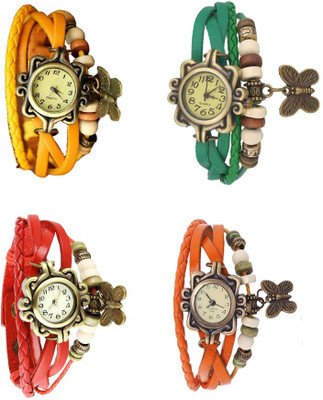 

Kissu Vintage Rakhi Combo of 4 Yellow, Red, Green And Orange Watch - For Women