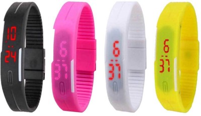 NS18 Silicone Led Magnet Band Combo of 4 Black, Pink, White And Yellow Digital Watch  - For Boys & Girls   Watches  (NS18)
