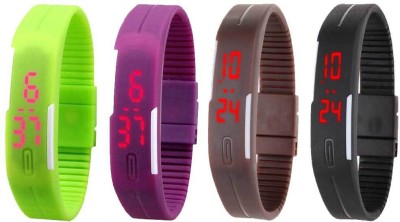 NS18 Silicone Led Magnet Band Combo of 4 Green, Purple, Brown And Black Digital Watch  - For Boys & Girls   Watches  (NS18)