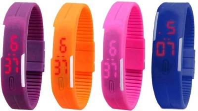 NS18 Silicone Led Magnet Band Combo of 4 Purple, Orange, Pink And Blue Digital Watch  - For Boys & Girls   Watches  (NS18)