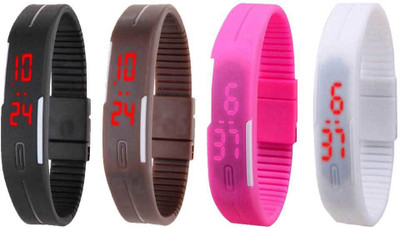 

NS18 Silicone Led Magnet Band Combo of 4 Black, Brown, Pink And White Watch - For Boys & Girls