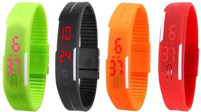 NS18 Silicone Led Magnet Band Watch Combo of 4 Green, Black, Orange And Red Digital Watch  - For Couple   Watches  (NS18)