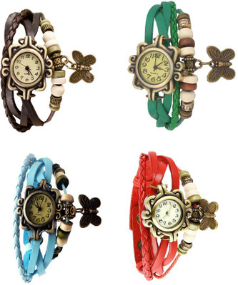

Kissu Vintage Rakhi Combo of 4 Brown, Sky Blue, Green And Red Watch - For Women