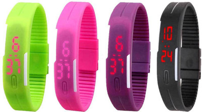 

Kissu Led Magnet Band Combo of 4 Green, Pink, Purple And Black Watch - For Men & Women