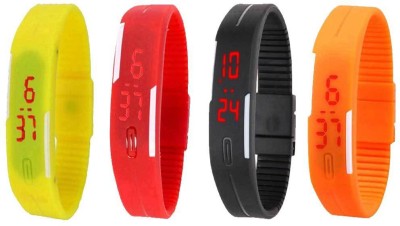 NS18 Silicone Led Magnet Band Combo of 4 Yellow, Red, Black And Orange Digital Watch  - For Boys & Girls   Watches  (NS18)