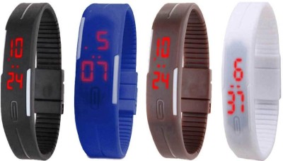 NS18 Silicone Led Magnet Band Combo of 4 Black, Blue, Brown And White Digital Watch  - For Boys & Girls   Watches  (NS18)