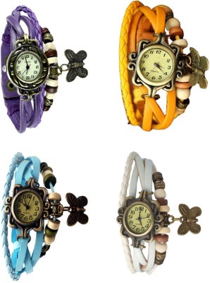 NS18 Vintage Butterfly Rakhi Combo of 4 Purple, Sky Blue, Yellow And White Analog Watch  - For Women   Watches  (NS18)