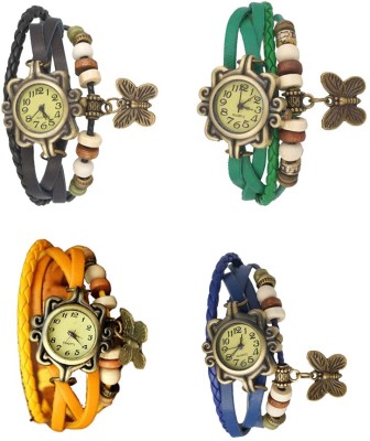 NS18 Vintage Butterfly Rakhi Combo of 4 Black, Yellow, Green And Blue Analog Watch  - For Women   Watches  (NS18)