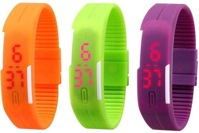 NS18 Silicone Led Magnet Band Combo of 3 Orange, Green And Purple Digital Watch  - For Boys & Girls   Watches  (NS18)