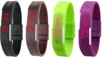 NS18 Silicone Led Magnet Band Watch Combo of 4 Black, Brown, Green And Purple Digital Watch  - For Couple   Watches  (NS18)