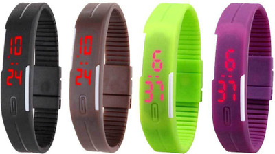 

Kissu Led Magnet Band Combo of 4 Black, Brown, Green And Purple Watch - For Men & Women