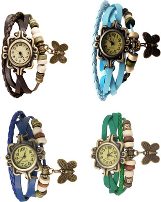 

Kissu Vintage Rakhi Combo of 4 Brown, Blue, Sky Blue And Green Watch - For Women