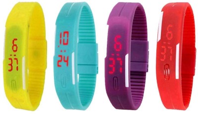 NS18 Silicone Led Magnet Band Watch Combo of 4 Yellow, Sky Blue, Purple And Red Digital Watch  - For Couple   Watches  (NS18)