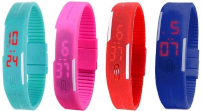 NS18 Silicone Led Magnet Band Combo of 4 Sky Blue, Pink, Red And Blue Digital Watch  - For Boys & Girls   Watches  (NS18)