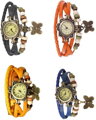 NS18 Vintage Butterfly Rakhi Combo of 4 Black, Yellow, Orange And Blue Analog Watch  - For Women   Watches  (NS18)